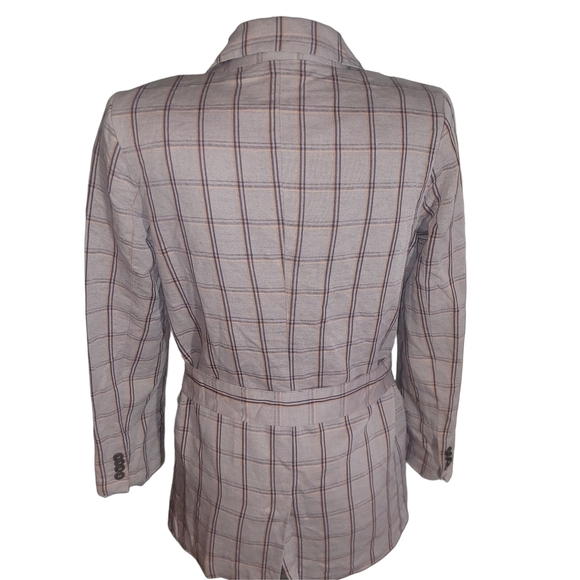 Frank & Oak Plaid Linen Blend Blazer with Matching Belt M - Picture 7 of 8